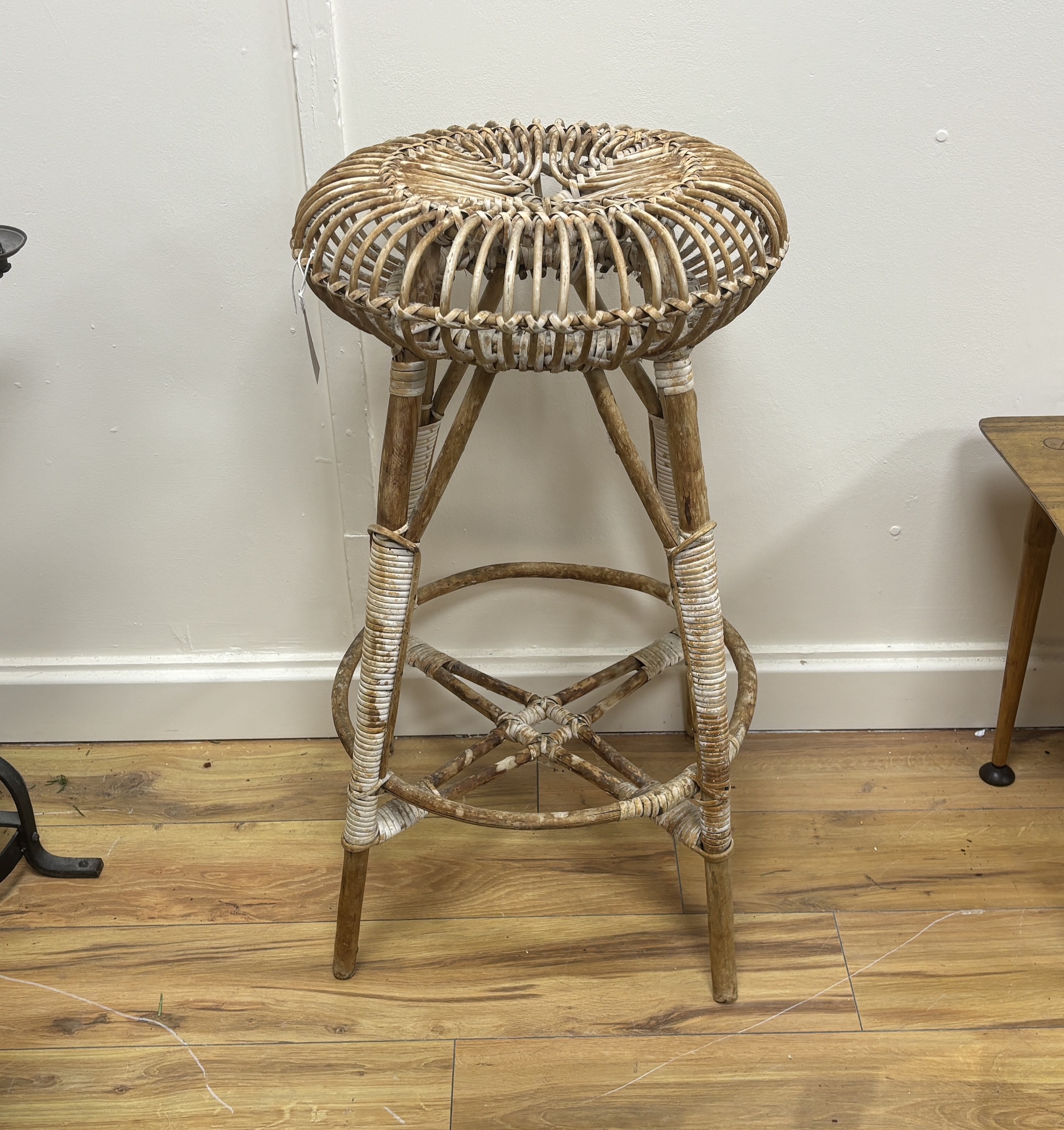 Franco Albini, a mid century 'lobster pot' cane bar stool, height 78cm